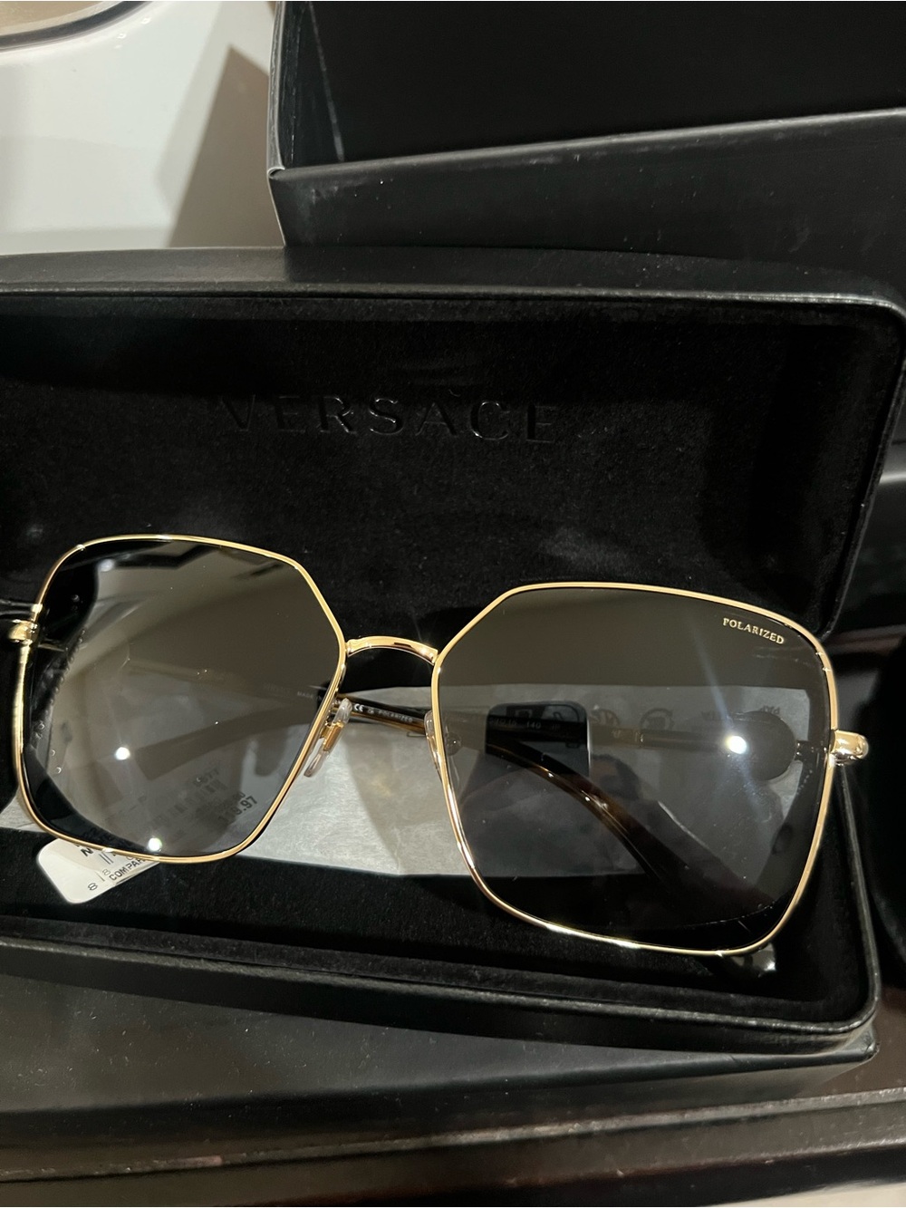 Versace Gold Frame Dark Gray Lens Women's Sunglasses